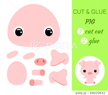 Cut and glue baby sitting pig. Educational paper Cut and glue baby sitting pig. Educational paper 68020642