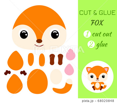 Cut and glue baby sitting fox. Educational paper 68020848