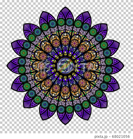 Rose window stained glass circular pattern Rose window stained glass circular pattern 68021056