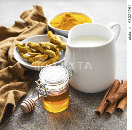 Ingredients for turmeric latte Ingredients for turmeric latte 68022560