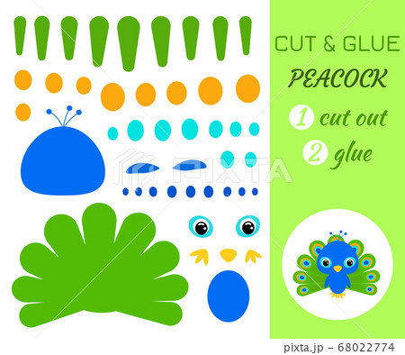 Cut and glue baby peacock. Educational paper game 68022774
