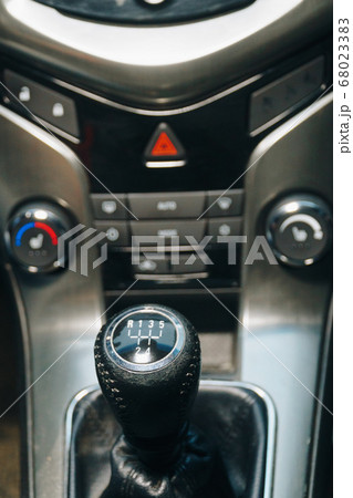 dashboard in a car with emergency lights on 68023383