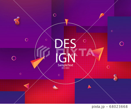 Abstract textured red design, squares with a blue and purple hue, round frame, geometric shapes Abstract textured red design, squares with a blue and purple hue, round frame, geometric shapes 68023668