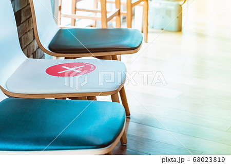 Alternative seating mark for social distance rules in the mall distance for one seat from other people to protect from Corona Virus(COVID-19), social distancing for infection risk.New normal lifestyle 68023819