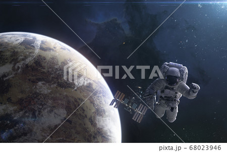 Exoplanet astronaut space station Beautiful deep space nebulae star clusters 68023946