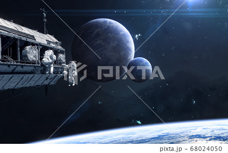 Planets in deep space. Space station, astronauts Planets in deep space. Space station, astronauts 68024050