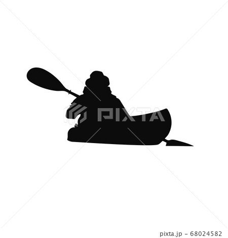 Silhouette Of Man Swimming In A Canoe Black Whiteのイラスト素材