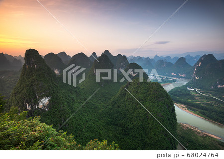 Karst mountain landscape on the Li River Karst mountain landscape on the Li River 68024764