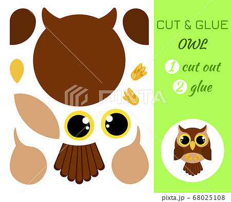 Cut and glue owl. Educational paper game forのイラスト素材 [68025108] - PIXTA