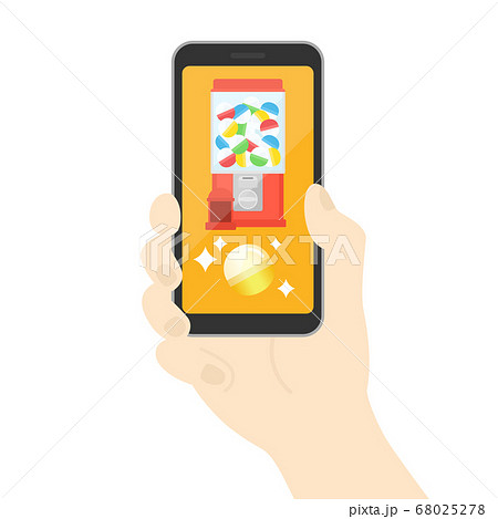 スマートフォンアプリでガチャを回すイラストのイラスト素材