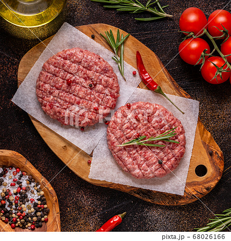 Fresh raw minced homemade grill beef burgers on Fresh raw minced homemade grill beef burgers on 68026166