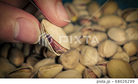 Seller is holding one of Pistachios over the full surface of it. Seller is holding one of Pistachios over the full surface of it. 68026299