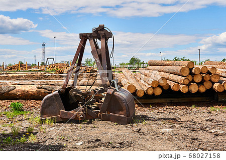 old grab bucket in the yard of a woodworking 68027158