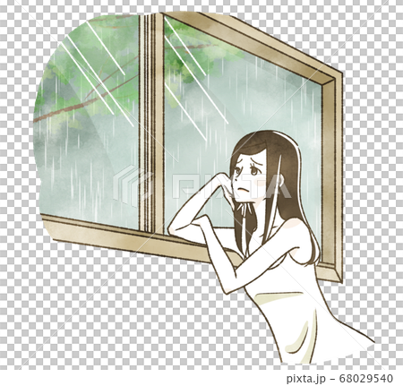 雨の日に窓の外を眺める女性 雨の日に窓の外を眺める女性 68029540