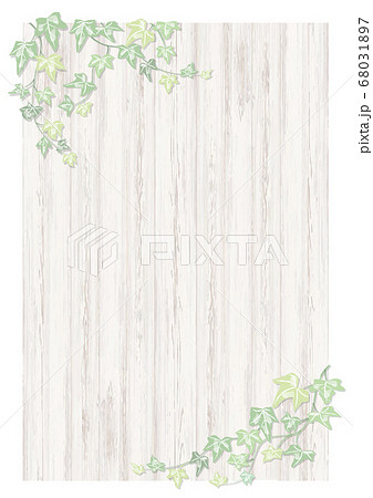 Pale Colour Flame Ivy Plants 手描き淡い色のアイビー白木目背景縦のイラスト素材