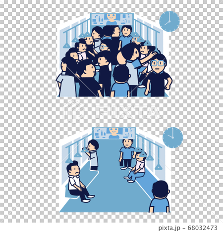 通勤ラッシュと時差出勤のイラストのイラスト素材