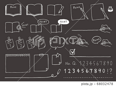 見出しアイコンと数字素材 手描き（黒背景）のイラスト素材 [68032478 