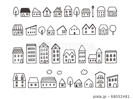 手描きの家 街並みイラストのイラスト素材
