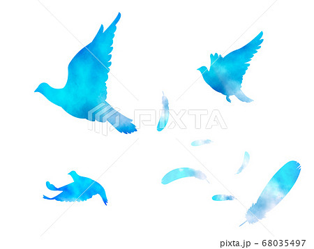 水彩 青い鳥が羽ばたくイラストのイラスト素材
