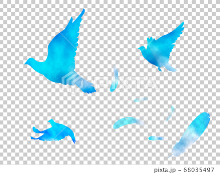 水彩 青い鳥が羽ばたくイラストのイラスト素材