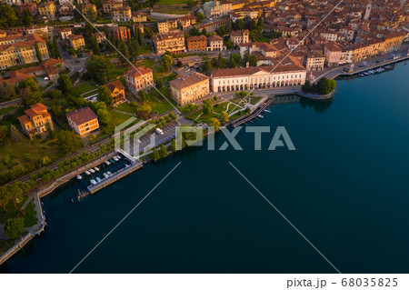 Drone view of Lake Iseo and Lovere cxity Drone view of Lake Iseo and Lovere cxity 68035825
