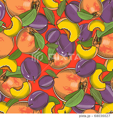 Colored seamless pattern with peaches and plums in vintage style Colored seamless pattern with peaches and plums in vintage style 68036027