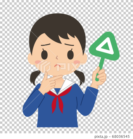 さんかくの札を持った悩み顔の女子学生 イラストのイラスト素材 さんかくの札を持った悩み顔の女子学生 イラストのイラスト素材