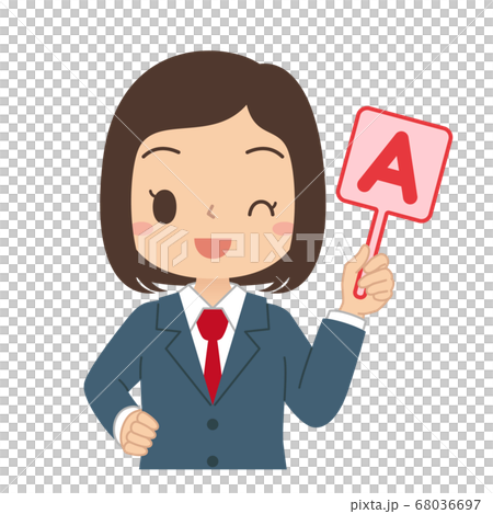 Illustration of a female student holding an English A tag Illustration of a female student holding an English A tag 68036697