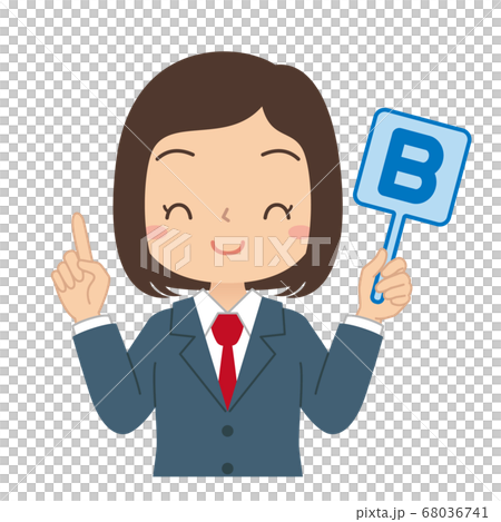 Illustration of a female student holding an English B tag Illustration of a female student holding an English B tag 68036741