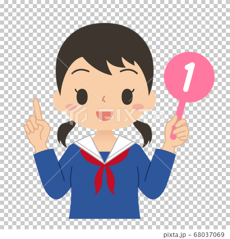 Illustration of a female student holding a number 1 tag 68037069