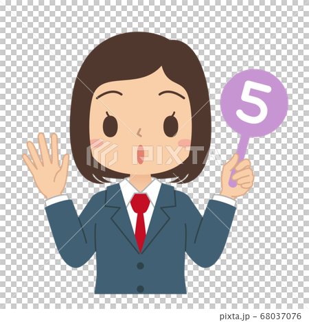 Illustration of a female student holding a number 5 tag 68037076