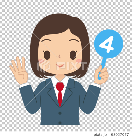 Illustration of a female student holding a number 4 tag 68037077