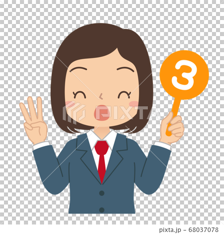 Illustration of a female student holding a number 3 tag 68037078
