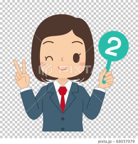 Illustration of a female student holding a number 2 tag 68037079