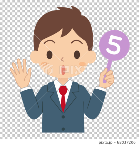 Illustration of a male student holding the number 5 tag 68037206