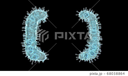 Alphabet made of virus isolated on black background. Symbol left and right square bracket. 3d rendering. Covid font Alphabet made of virus isolated on black background. Symbol left and right square bracket. 3d rendering. Covid font 68038864