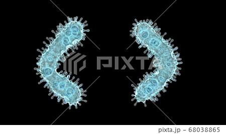 Alphabet made of virus isolated on black background. Symbol left and right angle bracket. 3d rendering. Covid font Alphabet made of virus isolated on black background. Symbol left and right angle bracket. 3d rendering. Covid font 68038865