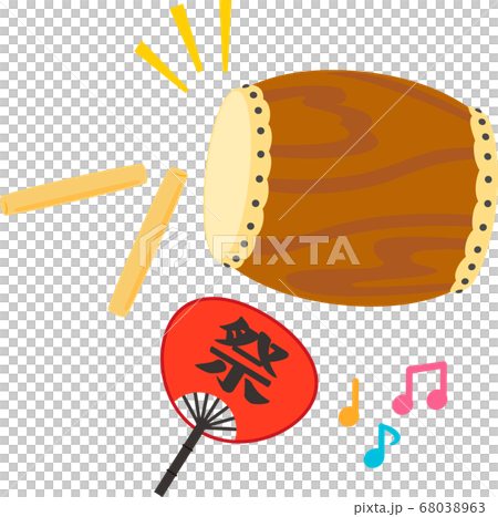お祭りの太鼓と団扇のイラストセット お祭りの太鼓と団扇のイラストセット 68038963