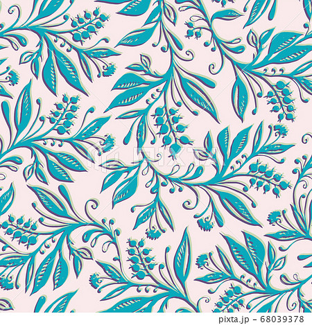 Floral seamless pattern with leaves and berries. Hand drawn and digitized. Floral seamless pattern with leaves and berries. Hand drawn and digitized. 68039378