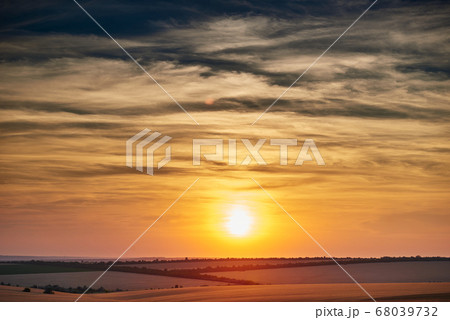 wheat field in a beautiful sunset, sunlight and 68039732
