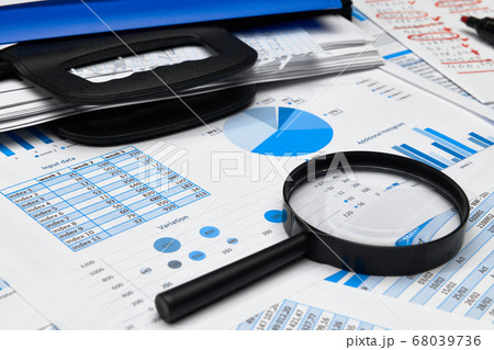 business office desk closeup - financial reports, business office desk closeup - financial reports, 68039736