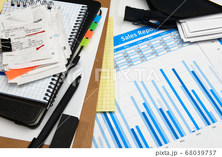 business office desk closeup - financial reports, business office desk closeup - financial reports, 68039737