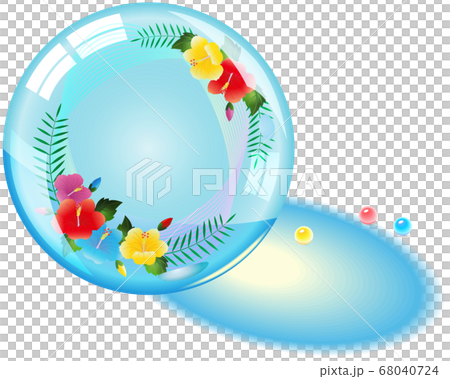 ガラス玉の中のカラフルなハイビスカスの花 68040724
