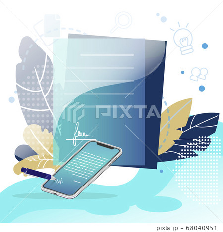 Digital signature and contract. Business deal and 68040951