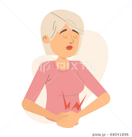 Woman Feel Pain Abdomen Pain Vector Isolatedのイラスト素材