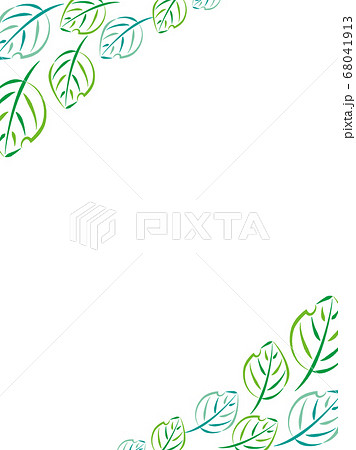 緑の葉のオシャレなフレーム背景 縦向きコーナーのイラスト素材