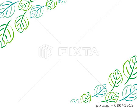 緑の葉のオシャレなフレーム背景 横向きコーナーのイラスト素材