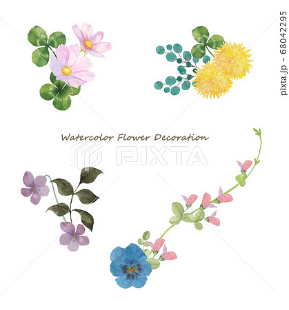 いろいろなお花のデコレーションセットのイラスト素材