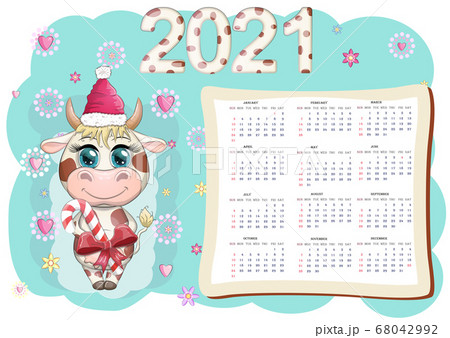 White ox calendar or planner for 2021 with cartoon White ox calendar or planner for 2021 with cartoon 68042992