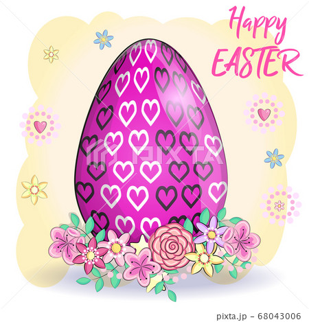 Happy Easter. Card template with eggs, grass and 68043006